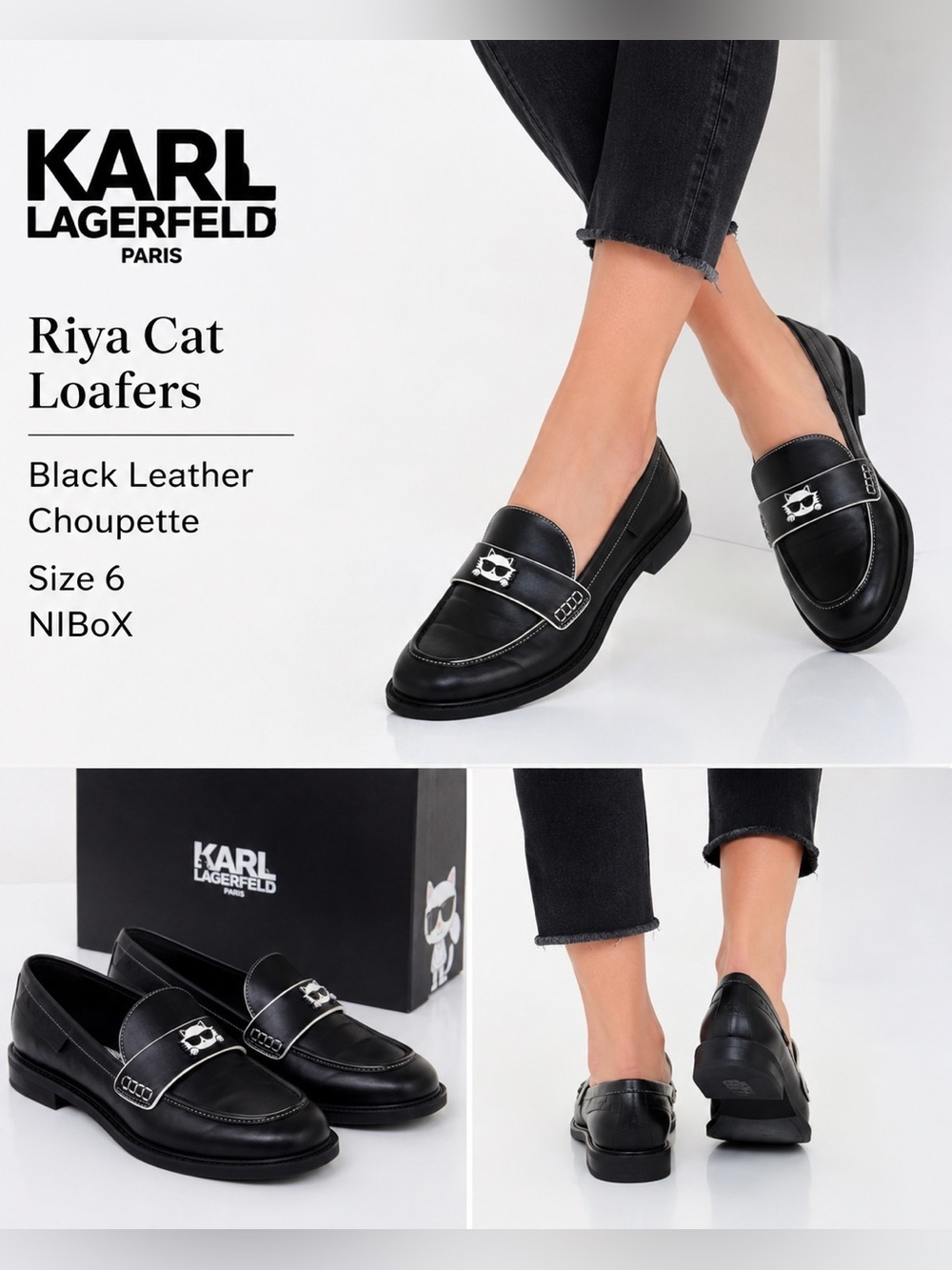 Karl Lagerfeld Paris Riya Cat Loafers Black
Leather Choupette Size 6 NIBox